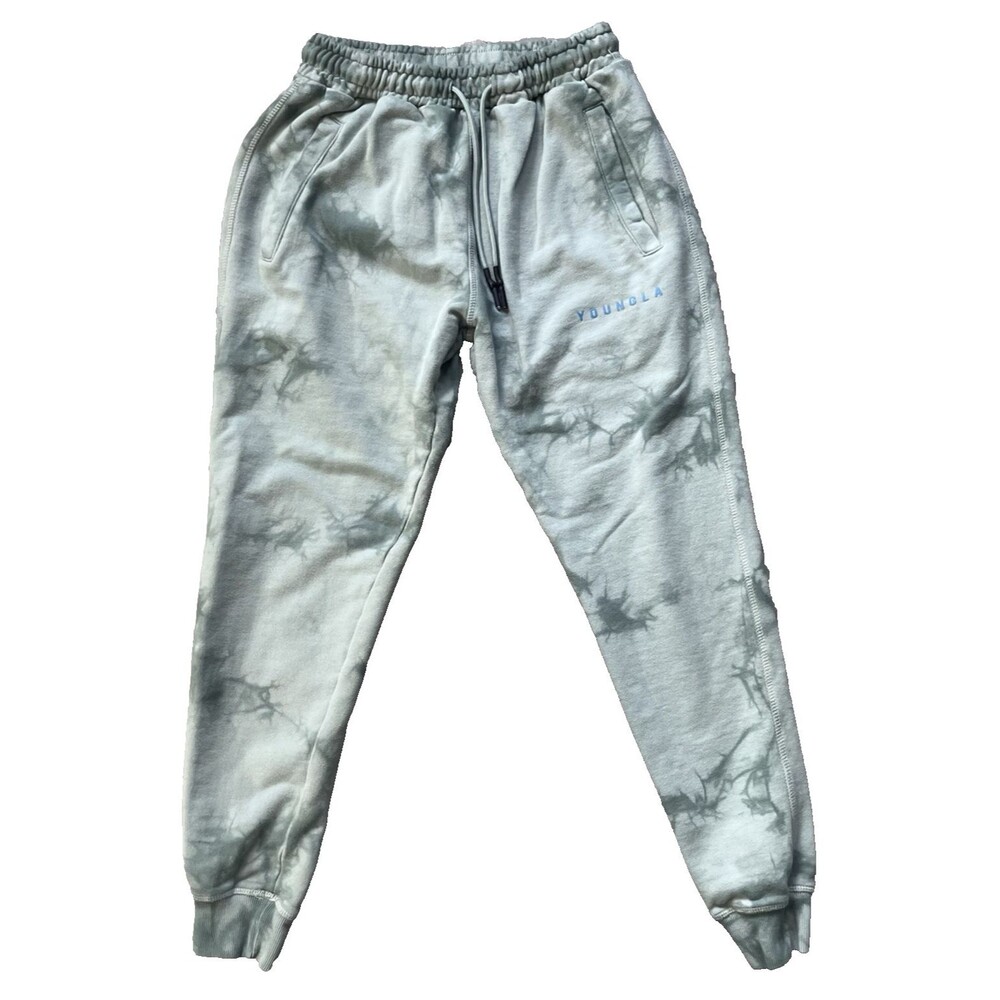 Youngla Legacy Joggers Unisex Small Green White Tie-Dye Cotton Drawstring